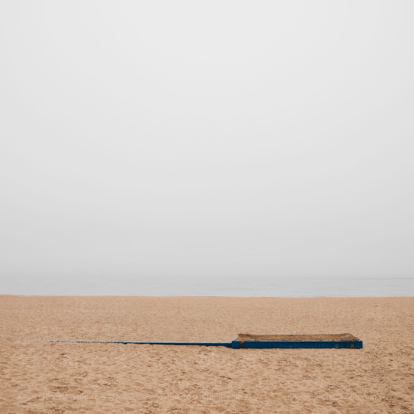 Contemporary minimalist landscape photography print featuring a beach in the fog