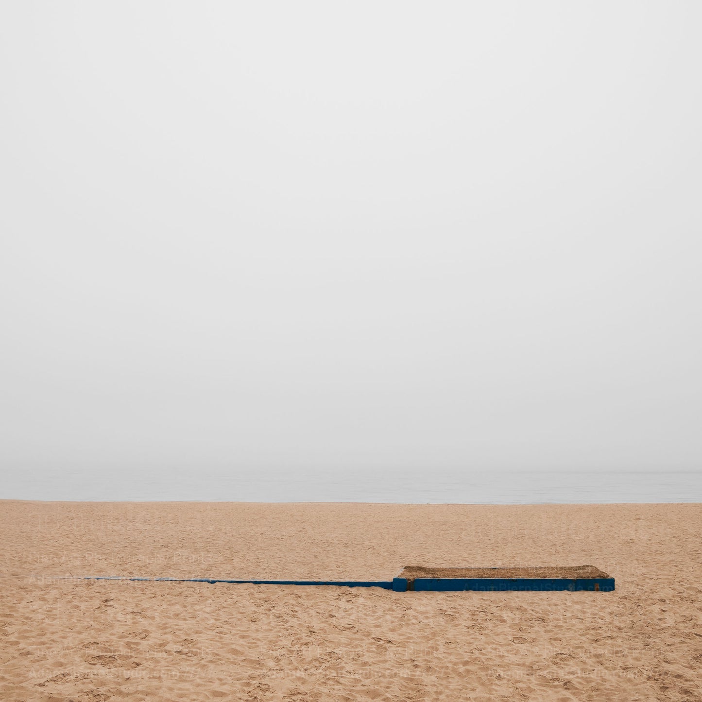 Contemporary minimalist landscape photography print featuring a beach in the fog