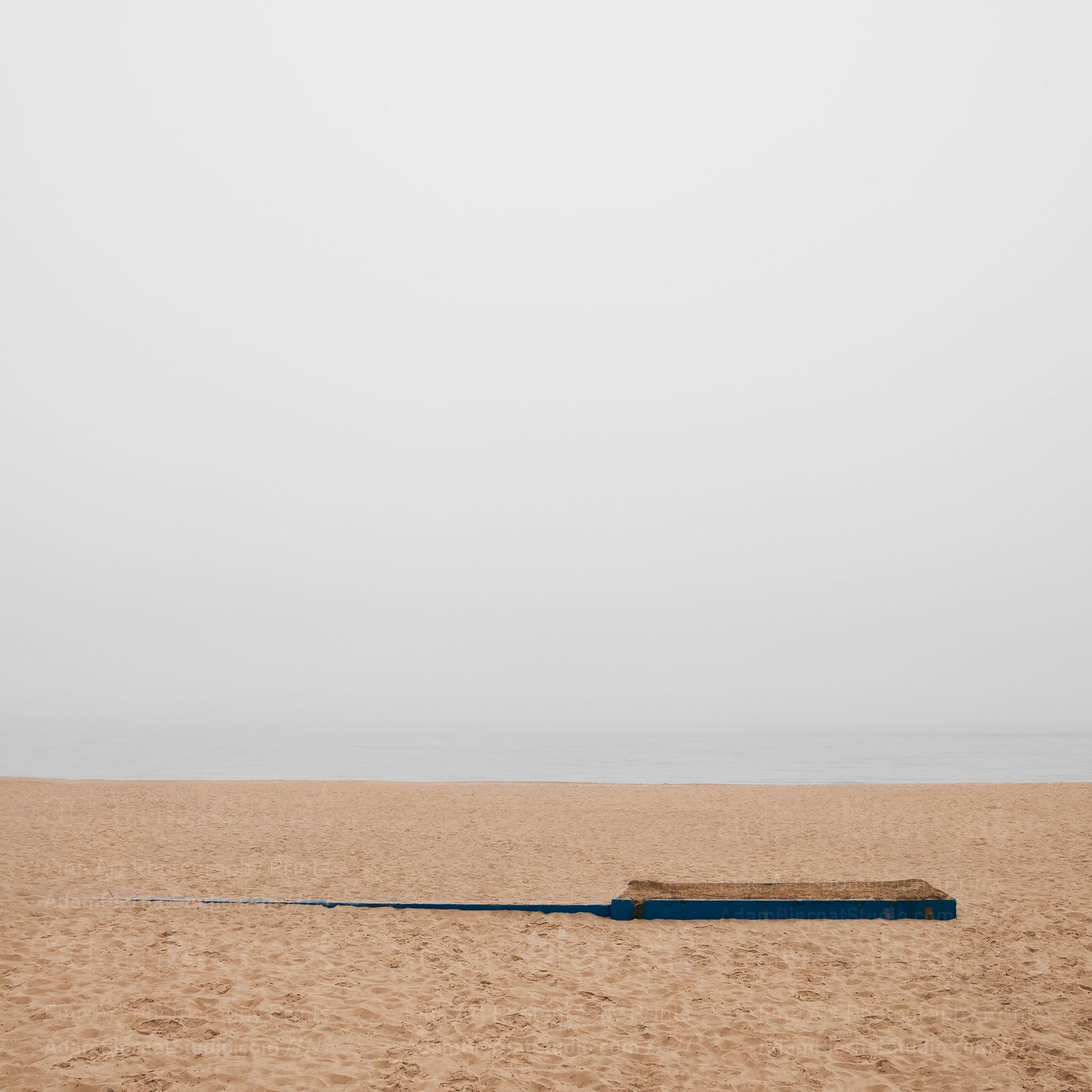 Contemporary minimalist landscape photography print featuring a beach in the fog