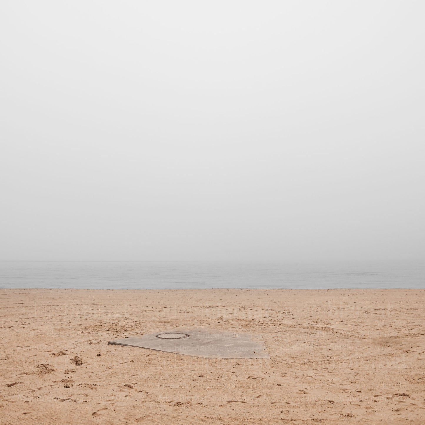 Contemporary minimalist landscape photography print featuring a beach in the fog