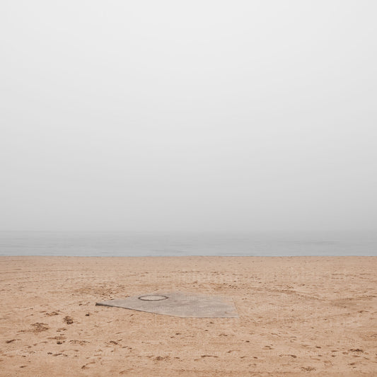 Contemporary minimalist landscape photography print featuring a beach in the fog