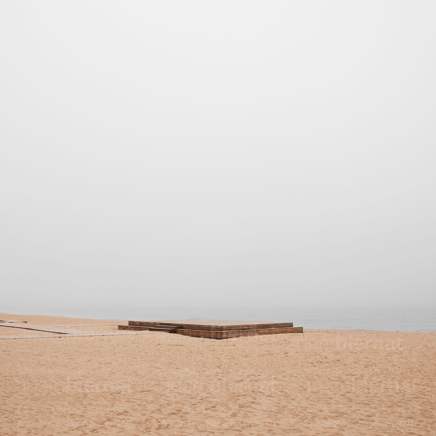 Contemporary minimalist landscape photography print featuring a beach in the fog