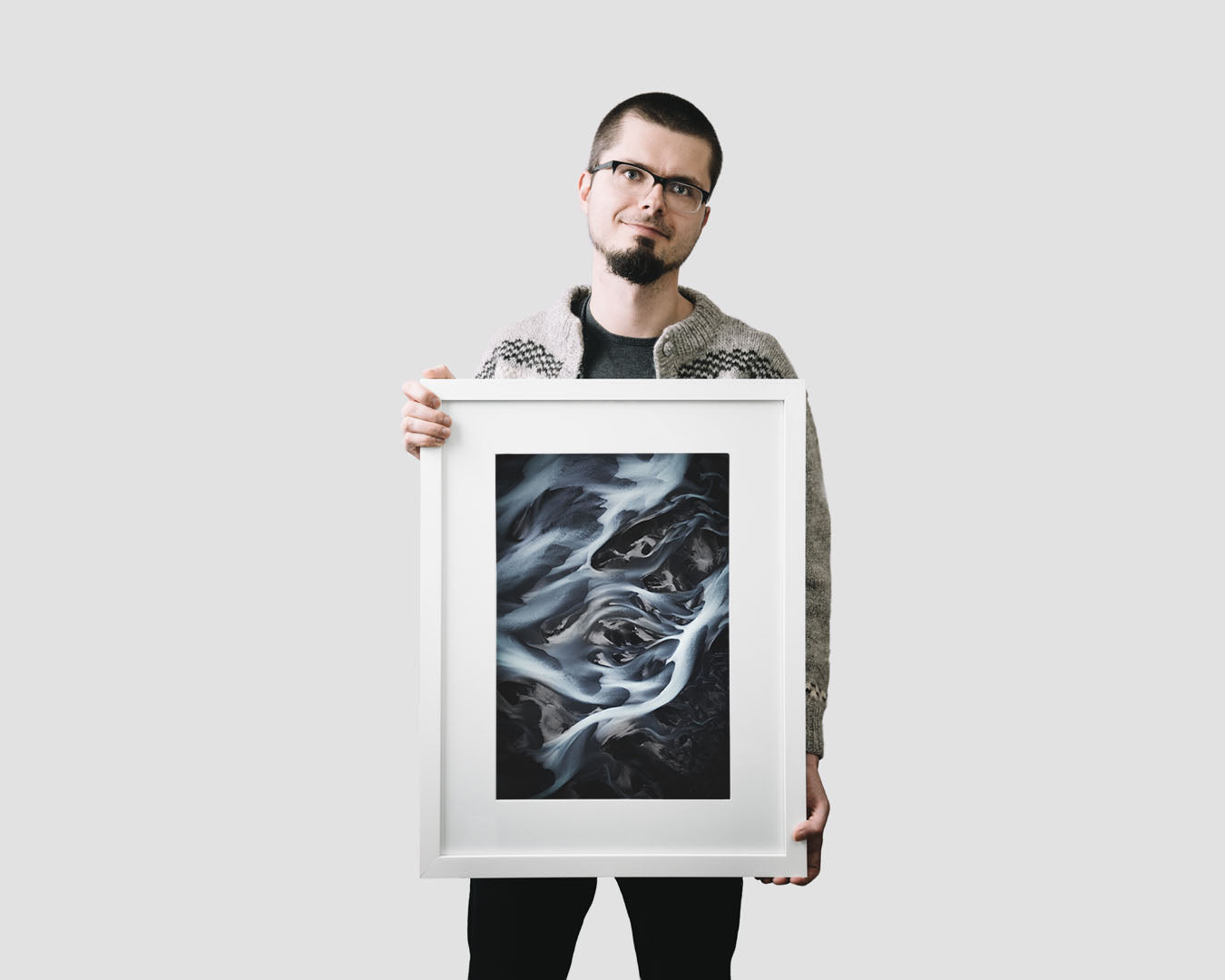 Nordic travel photography print featuring an aerial view of an Icelandic river