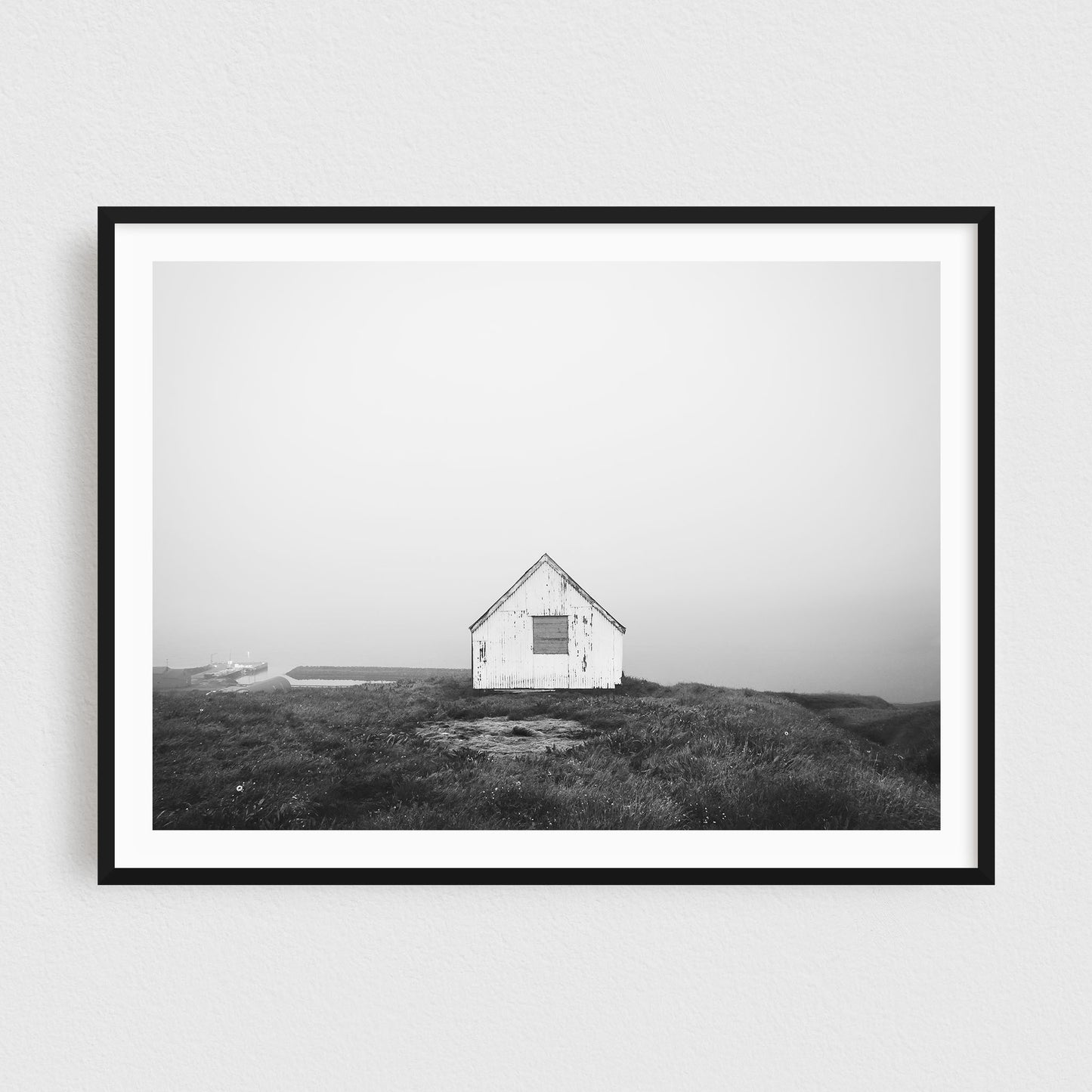 Black And White Iceland Landscape Photography Print - Old Rustic Cabin