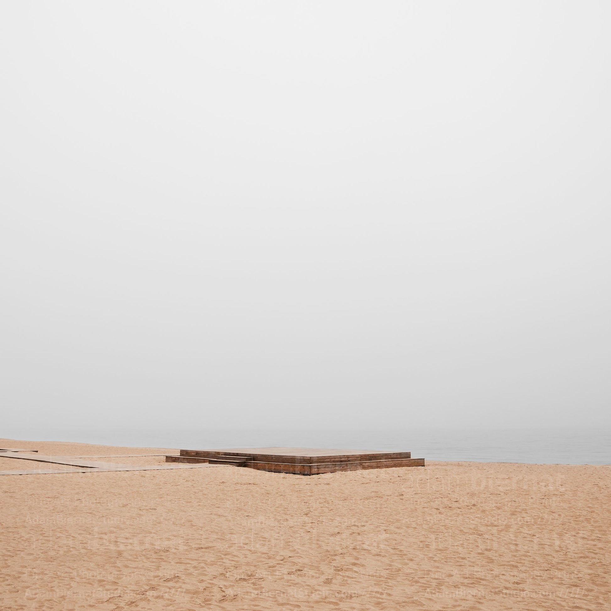 Contemporary minimalist landscape photography print featuring a beach in the fog