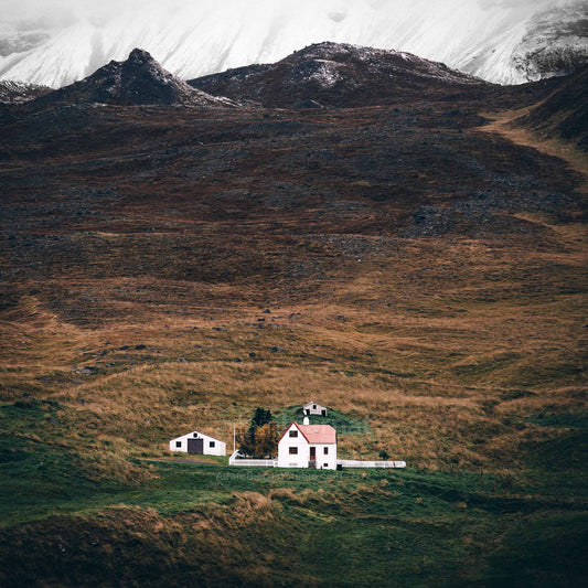 Farm in the mountains in Iceland travel photography print
