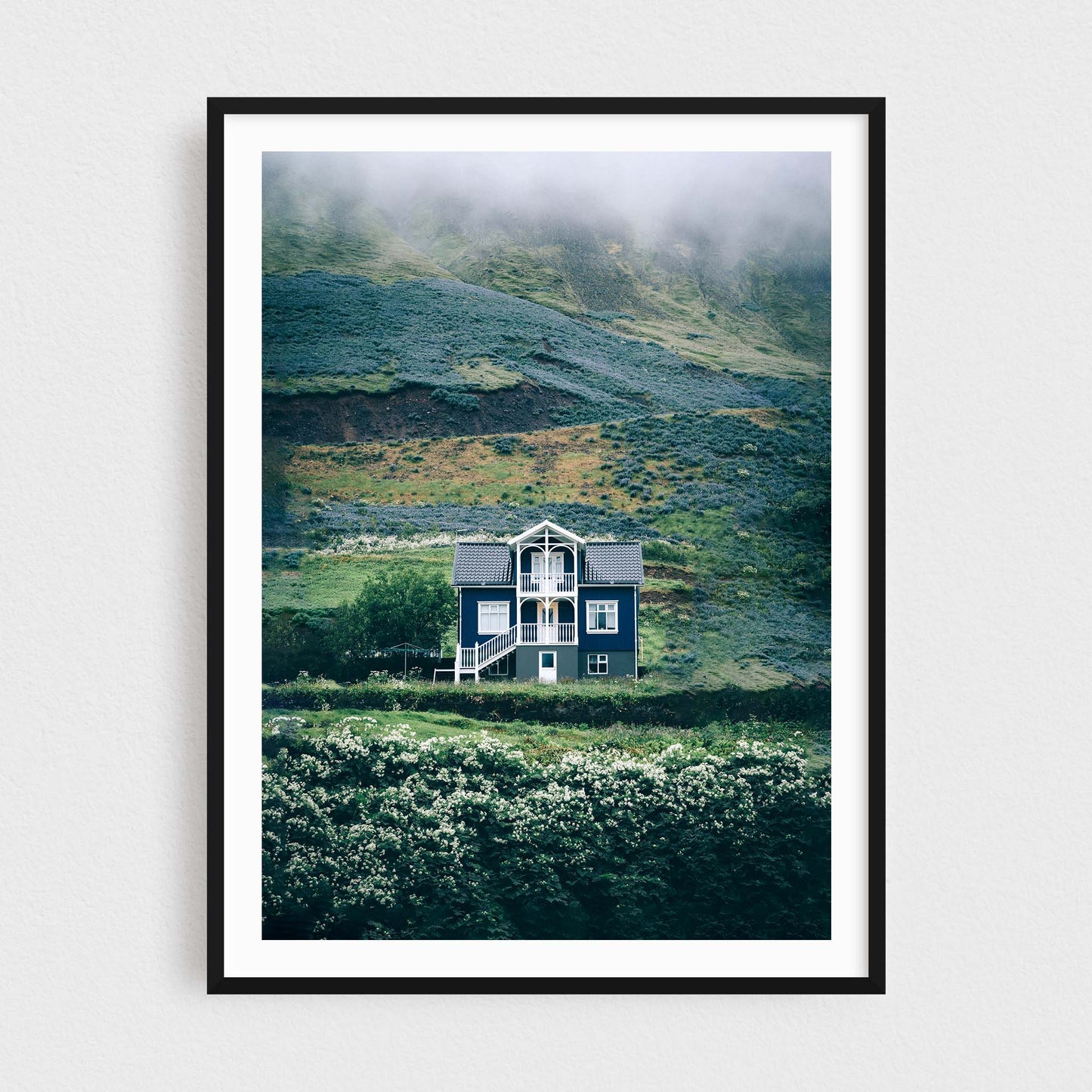 Iceland fine art photography print featuring Siglufjordur dark blue house