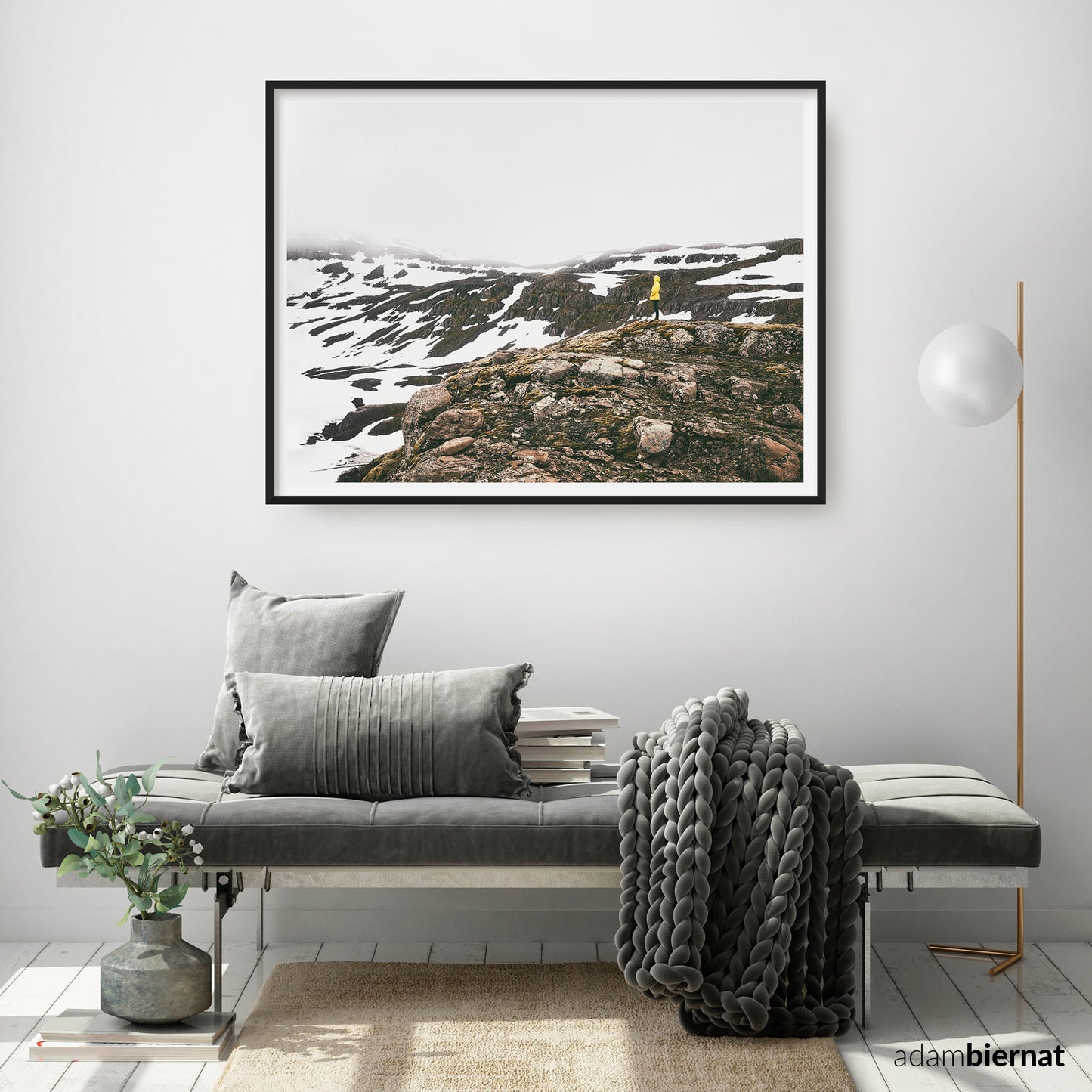 Scandinavian Interior Design - Iceland Nature Landscape Photography Print - Hiker in the Mountains in Winter